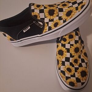 Vans Slip-On Sneakers with Sunflower Checkerboard